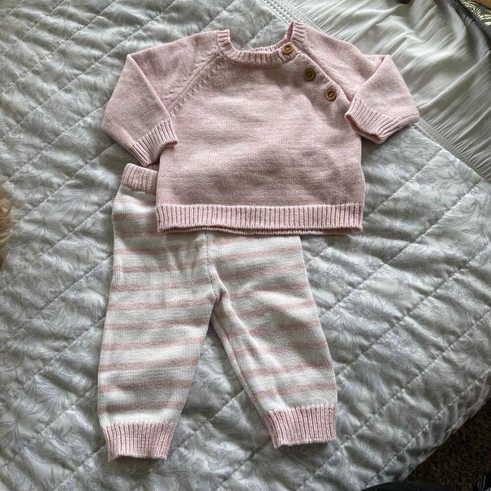 Rabbit And Bear Baby 0-3 Months Outfit Sweater Pants Pink Girls Knit
